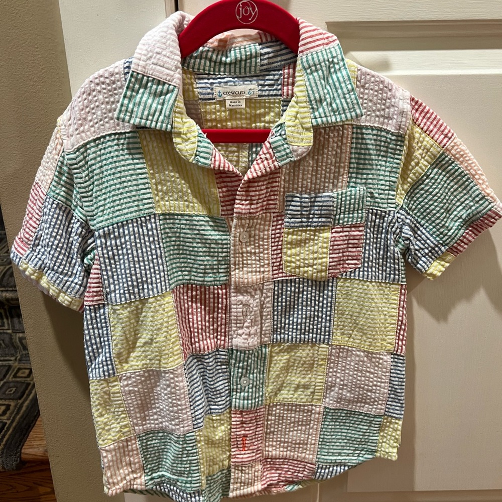 J Crew kids patchwork button down shirt size 6/7